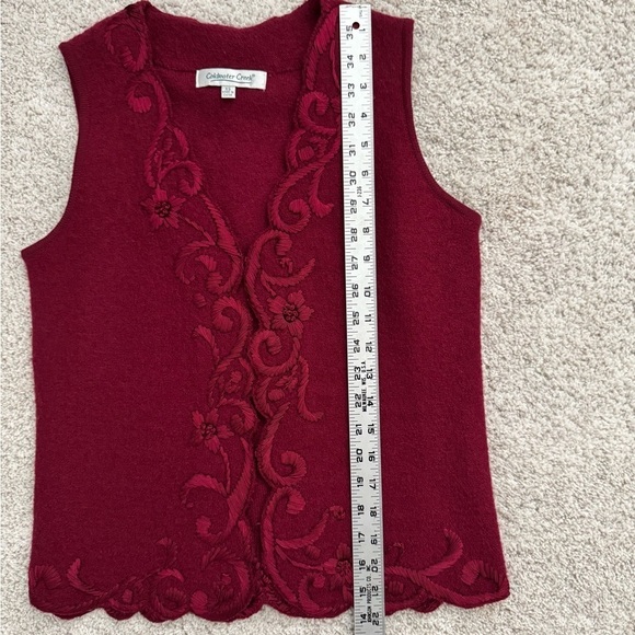 Coldwater Creek 100% Wool Burgundy Embroidered Sweater Vest - Picture 8 of 8
